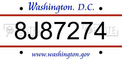 8J87274 District Of Columbia License Plate