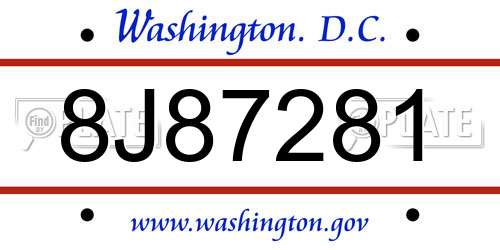 8J87281 District Of Columbia License Plate