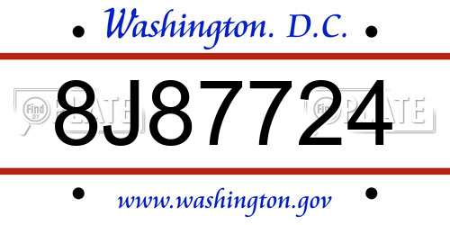 8J87724 District Of Columbia License Plate