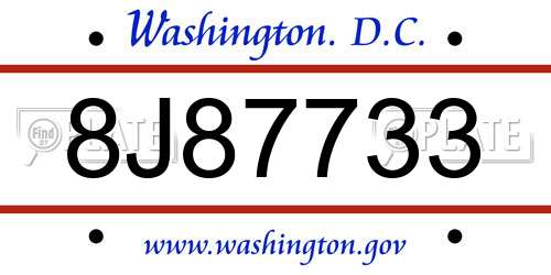 8J87733 District Of Columbia License Plate