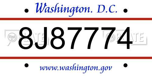 8J87774 District Of Columbia License Plate