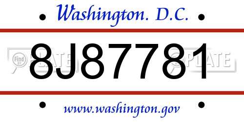 8J87781 District Of Columbia License Plate