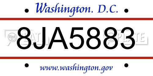 8JA5883 District Of Columbia License Plate