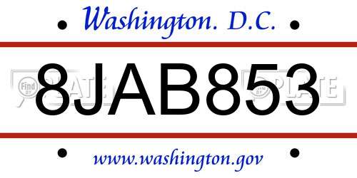 8JAB853 District Of Columbia License Plate
