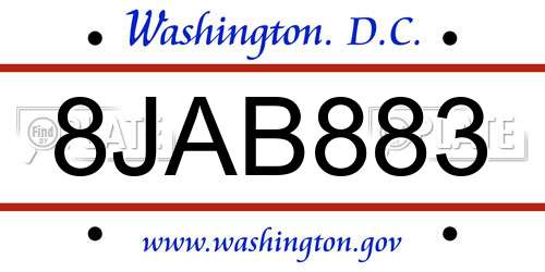8JAB883 District Of Columbia License Plate