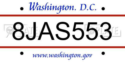 8JAS553 District Of Columbia License Plate