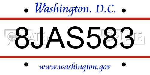 8JAS583 District Of Columbia License Plate
