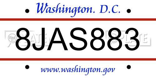 8JAS883 District Of Columbia License Plate