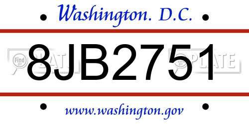 8JB2751 District Of Columbia License Plate