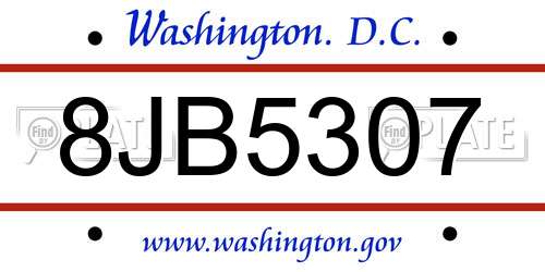8JB5307 District Of Columbia License Plate