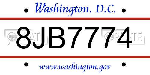 8JB7774 District Of Columbia License Plate