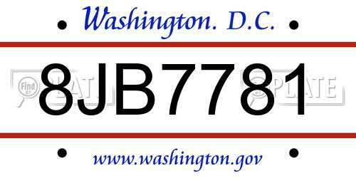 8JB7781 District Of Columbia License Plate