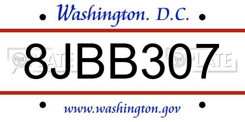 8JBB307 District Of Columbia License Plate