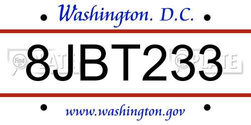8JBT233 District Of Columbia License Plate