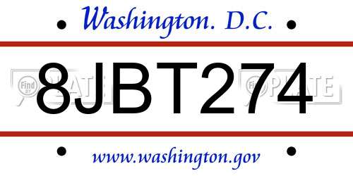 8JBT274 District Of Columbia License Plate