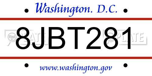 8JBT281 District Of Columbia License Plate