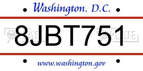 8JBT751 District Of Columbia License Plate