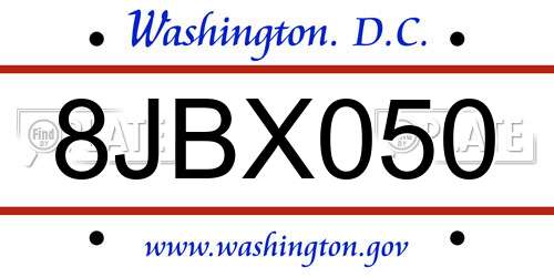 8JBX050 District Of Columbia License Plate