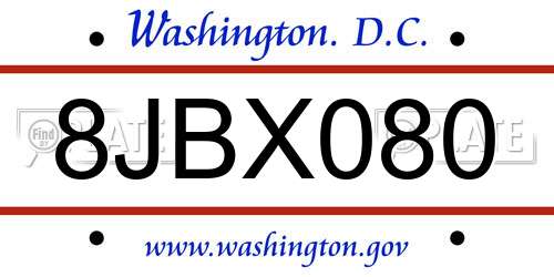 8JBX080 District Of Columbia License Plate