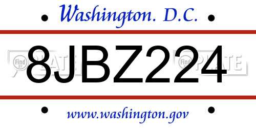 8JBZ224 District Of Columbia License Plate