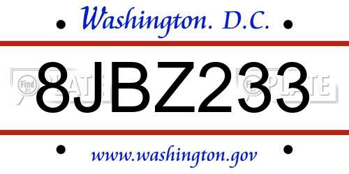 8JBZ233 District Of Columbia License Plate