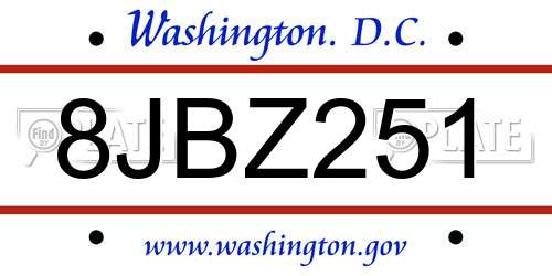 8JBZ251 District Of Columbia License Plate