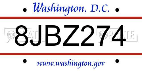 8JBZ274 District Of Columbia License Plate