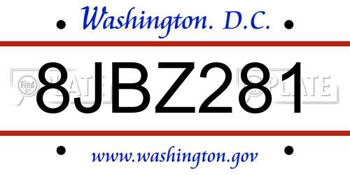 8JBZ281 District Of Columbia License Plate