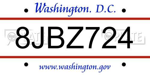 8JBZ724 District Of Columbia License Plate