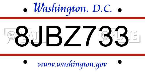 8JBZ733 District Of Columbia License Plate