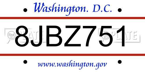 8JBZ751 District Of Columbia License Plate