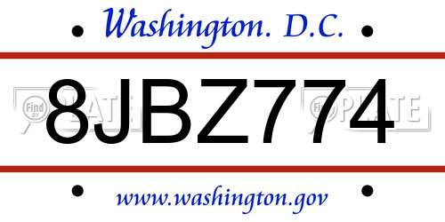 8JBZ774 District Of Columbia License Plate