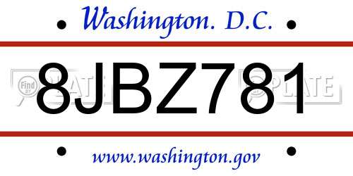 8JBZ781 District Of Columbia License Plate