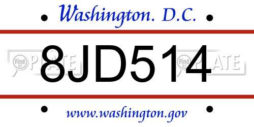 8JD514 District Of Columbia License Plate