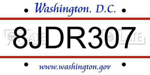 8JDR307 District Of Columbia License Plate