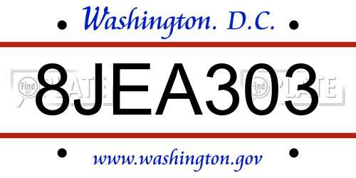 8JEA303 District Of Columbia License Plate