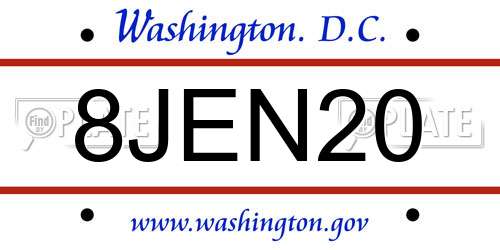 8JEN20 District Of Columbia License Plate