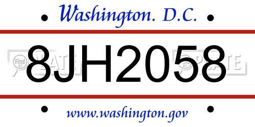 8JH2058 District Of Columbia License Plate