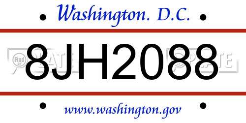 8JH2088 District Of Columbia License Plate