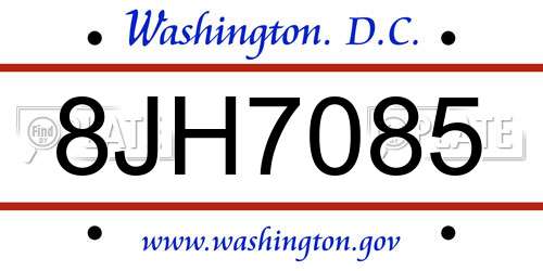 8JH7085 District Of Columbia License Plate