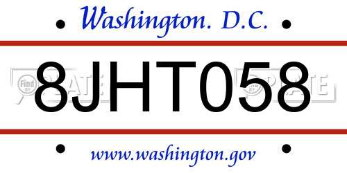 8JHT058 District Of Columbia License Plate