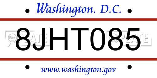 8JHT085 District Of Columbia License Plate
