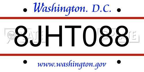 8JHT088 District Of Columbia License Plate