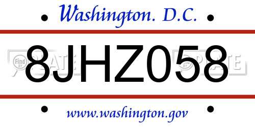 8JHZ058 District Of Columbia License Plate