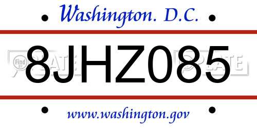 8JHZ085 District Of Columbia License Plate