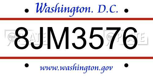 8JM3576 District Of Columbia License Plate