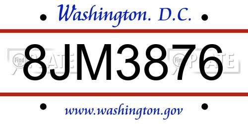 8JM3876 District Of Columbia License Plate