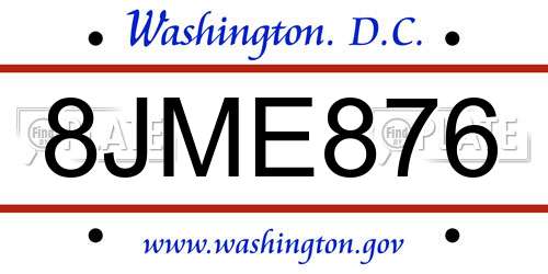 8JME876 District Of Columbia License Plate