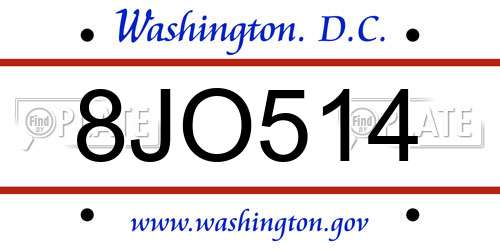 8JO514 District Of Columbia License Plate
