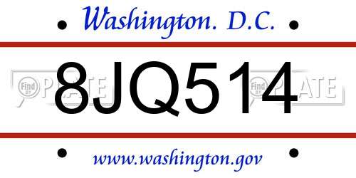 8JQ514 District Of Columbia License Plate